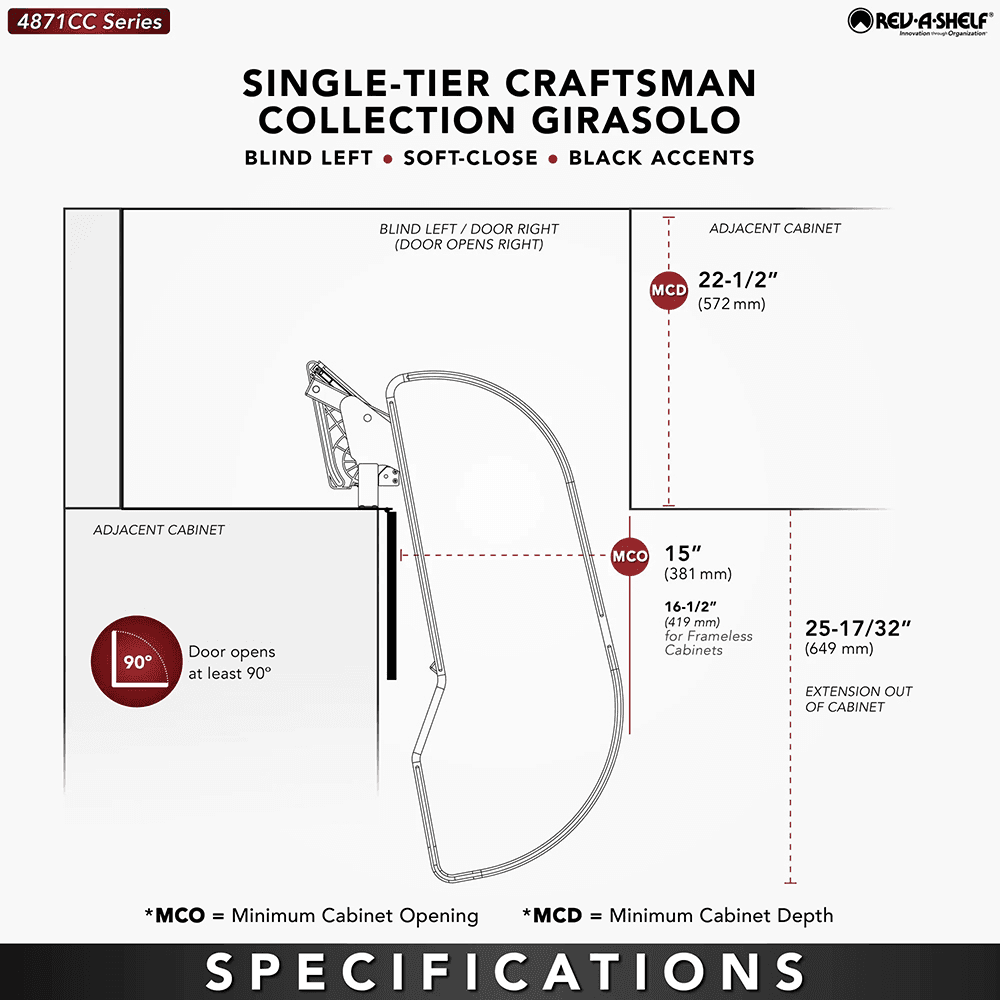 15" One-Tier Craftsman Collection Girasolo with Soft-Close/Black Accents for Right Opening/Blind Right Corner Cabinet, Dark Brown Alt 1 - Image