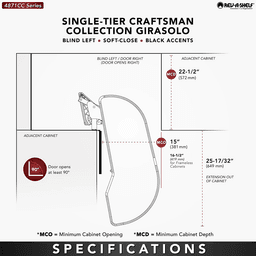 15" One-Tier Craftsman Collection Girasolo with Soft-Close/Black Accents for Right Opening/Blind Right Corner Cabinet, Dark Brown Alt 1 - Image