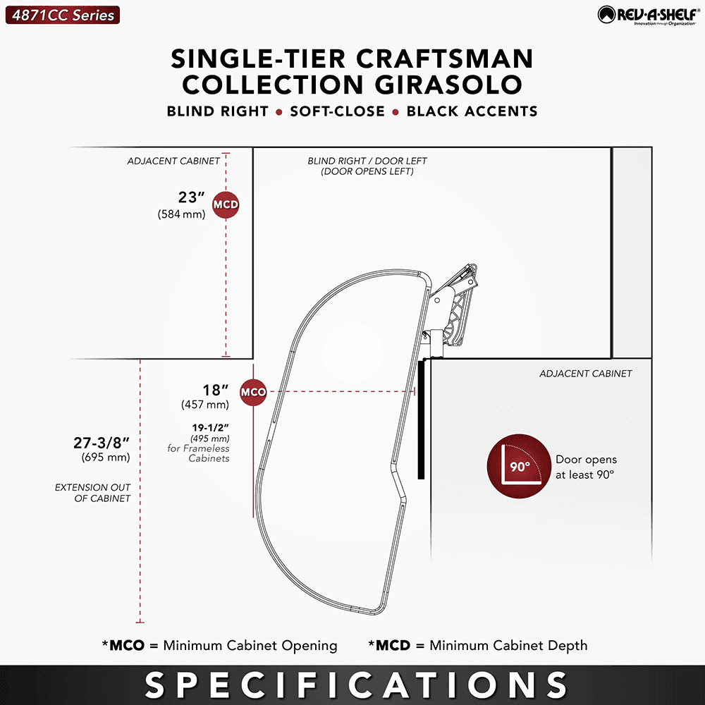 18" One-Tier Craftsman Collection Girasolo with Soft-Close/Black Accents for Left Opening/Blind Left Corner Cabinet, Dark Brown Alt 1 - Image