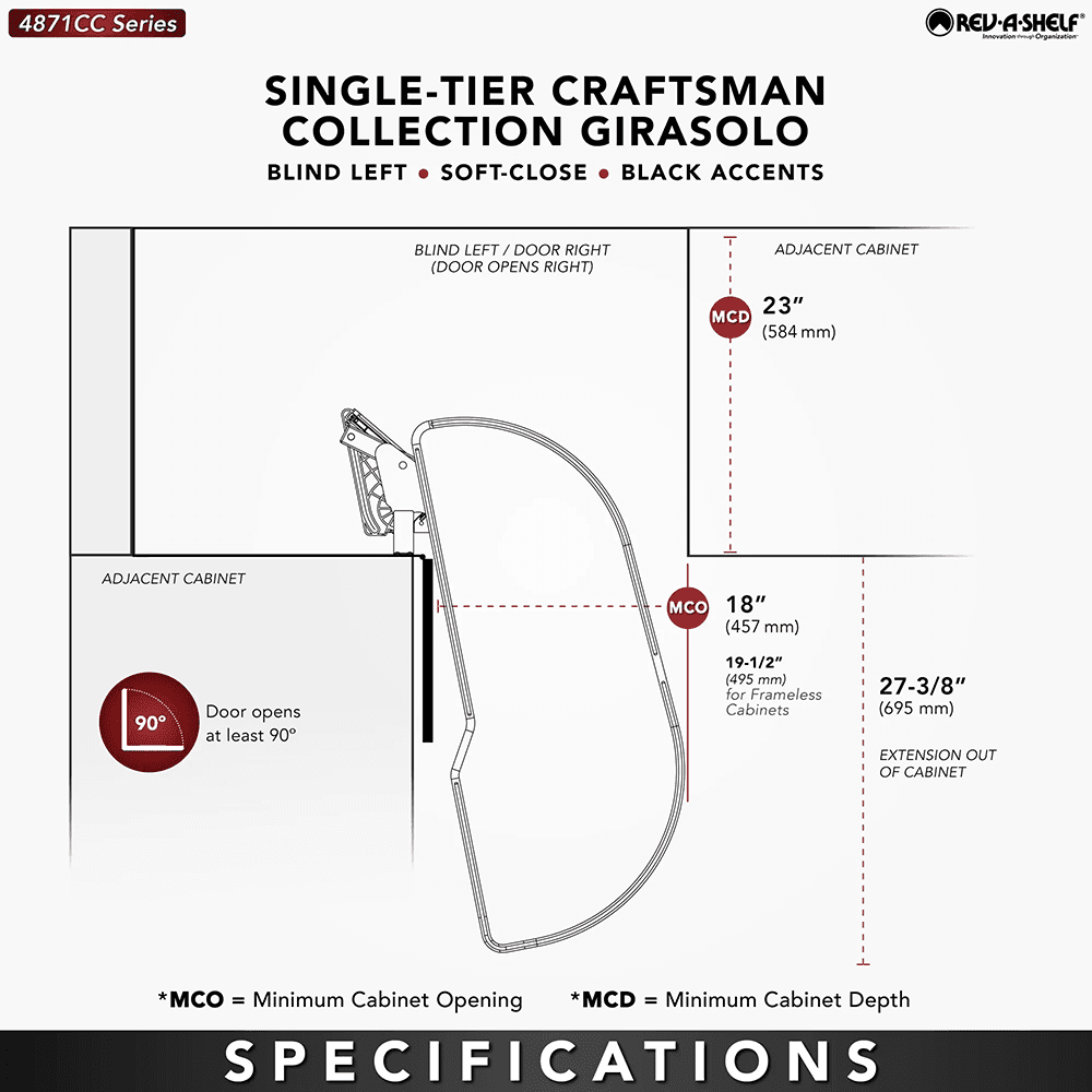 18" One-Tier Craftsman Collection Girasolo with Soft-Close/Black Accents for Right Opening/Blind Right Corner Cabinet, Dark Brown Alt 1 - Image