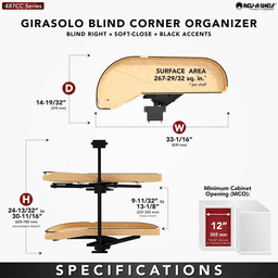 12" Two-Tier Craftsman Collection Girasolo with Soft-Close/Black Accents for Left Opening/Blind Right Corner Cabinet, Light Brown Alt 7 - Image
