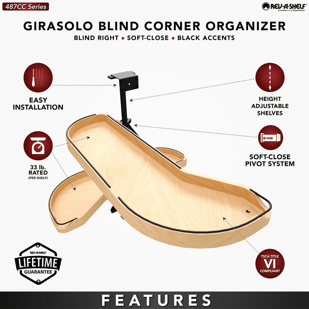 12" Two-Tier Craftsman Collection Girasolo with Soft-Close/Black Accents for Left Opening/Blind Right Corner Cabinet, Light Brown Alt 8 - Image