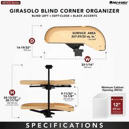 12" Two-Tier Craftsman Collection Girasolo with Soft-Close/Black Accents for Right Opening/Blind Right Corner Cabinet, Light Brown Alt 7 - Image