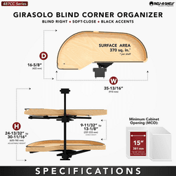 15" Two-Tier Craftsman Collection Girasolo with Soft-Close/Black Accents for Left Opening/Blind Right Corner Cabinet, Light Brown Alt 6 - Image