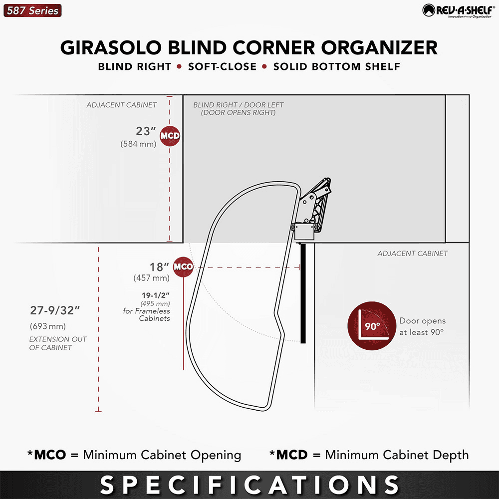 18" Two-Tier Craftsman Collection Girasolo with Soft-Close/Black Accents for Left Opening/Blind Right Corner Cabinet, Light Brown Alt 6 - Image