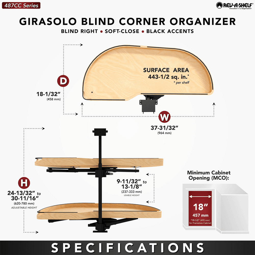 18" Two-Tier Craftsman Collection Girasolo with Soft-Close/Black Accents for Left Opening/Blind Right Corner Cabinet, Light Brown Alt 7 - Image