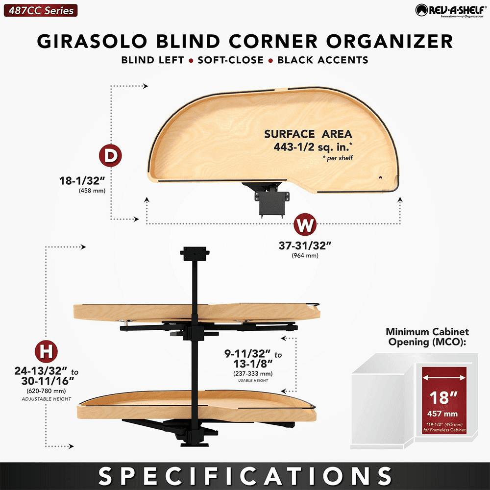 18" Two-Tier Craftsman Collection Girasolo with Soft-Close/Black Accents for Right Opening/Blind Right Corner Cabinet, Light Brown Alt 6 - Image