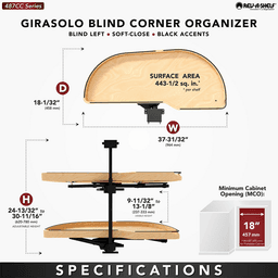 18" Two-Tier Craftsman Collection Girasolo with Soft-Close/Black Accents for Right Opening/Blind Right Corner Cabinet, Light Brown Alt 6 - Image