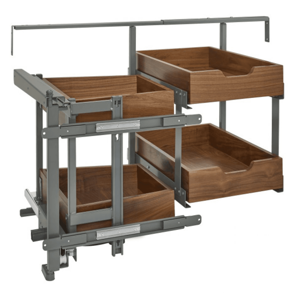 Right-Hand Blind Corner Cabinet Organizer with Soft-Closing for 17-1/2" Cabinet Opening, Walnut - Alt Image 1