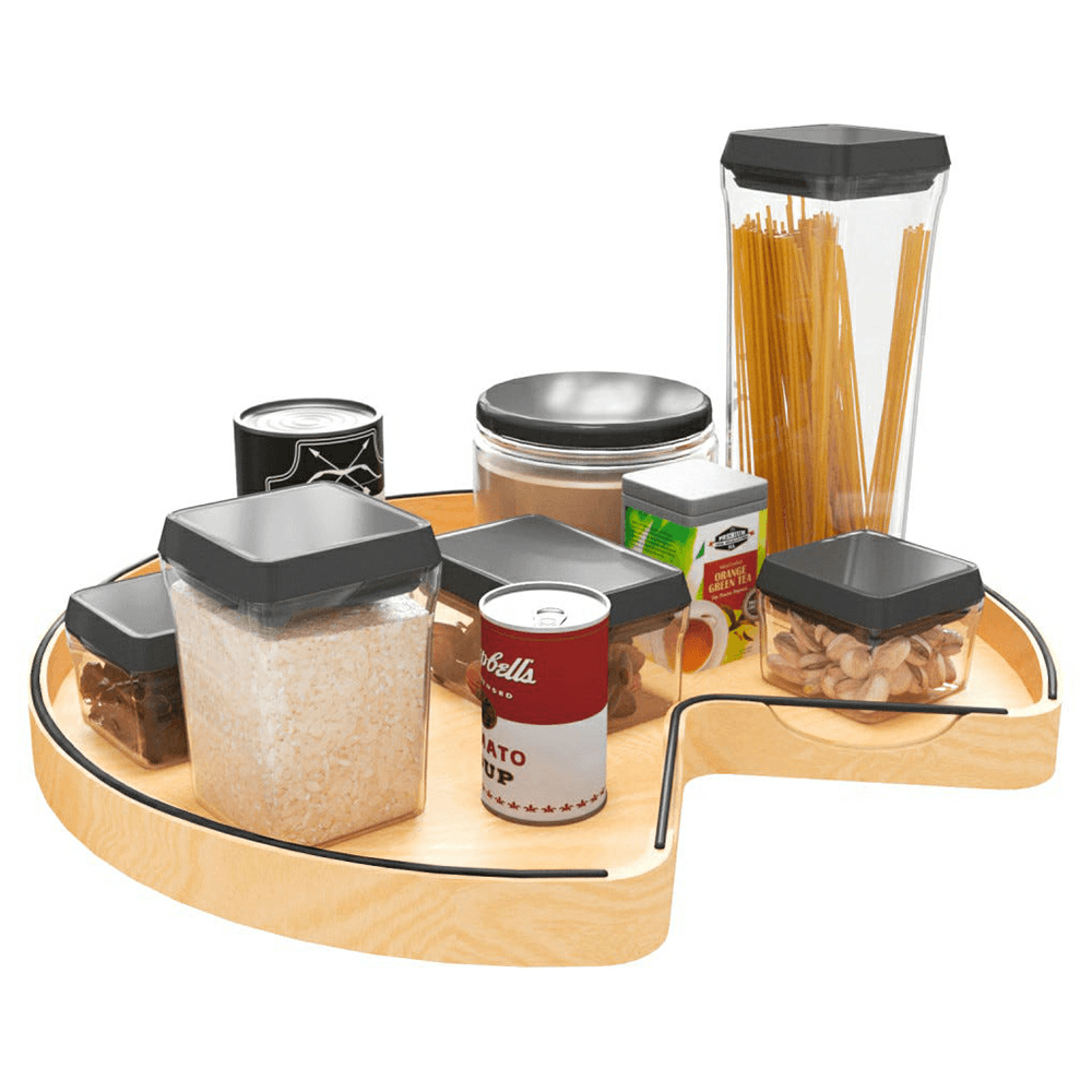 28" Craftsman Kidney Lazy Susan for Corner Base Cabinet with Swivel Bearing/Black Accent, Light Brown Alt 5 - Image