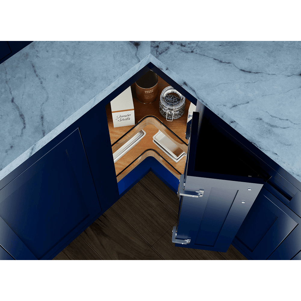 28" Craftsman Kidney Lazy Susan for Corner Base Cabinet with Swivel Bearing/Black Accent, Light Brown Alt 7 - Image