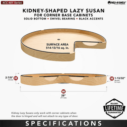 28" Craftsman Kidney Lazy Susan for Corner Base Cabinet with Swivel Bearing/Black Accent, Light Brown Alt 8 - Image