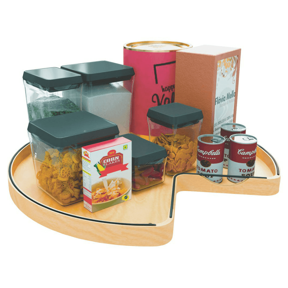 32" Craftsman Kidney Lazy Susan for Corner Base Cabinet with Swivel Bearing/Black Accent, Light Brown Alt 5 - Image