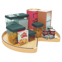 32" Craftsman Kidney Lazy Susan for Corner Base Cabinet with Swivel Bearing/Black Accent, Light Brown Alt 5 - Image