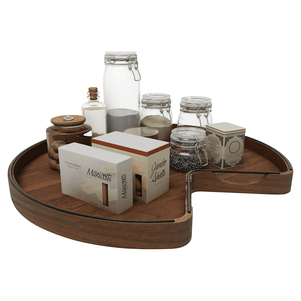 28" Kidney 1 Tray Wood Lazy Susan with Steel Swivel Bearing Alt 10 - Image