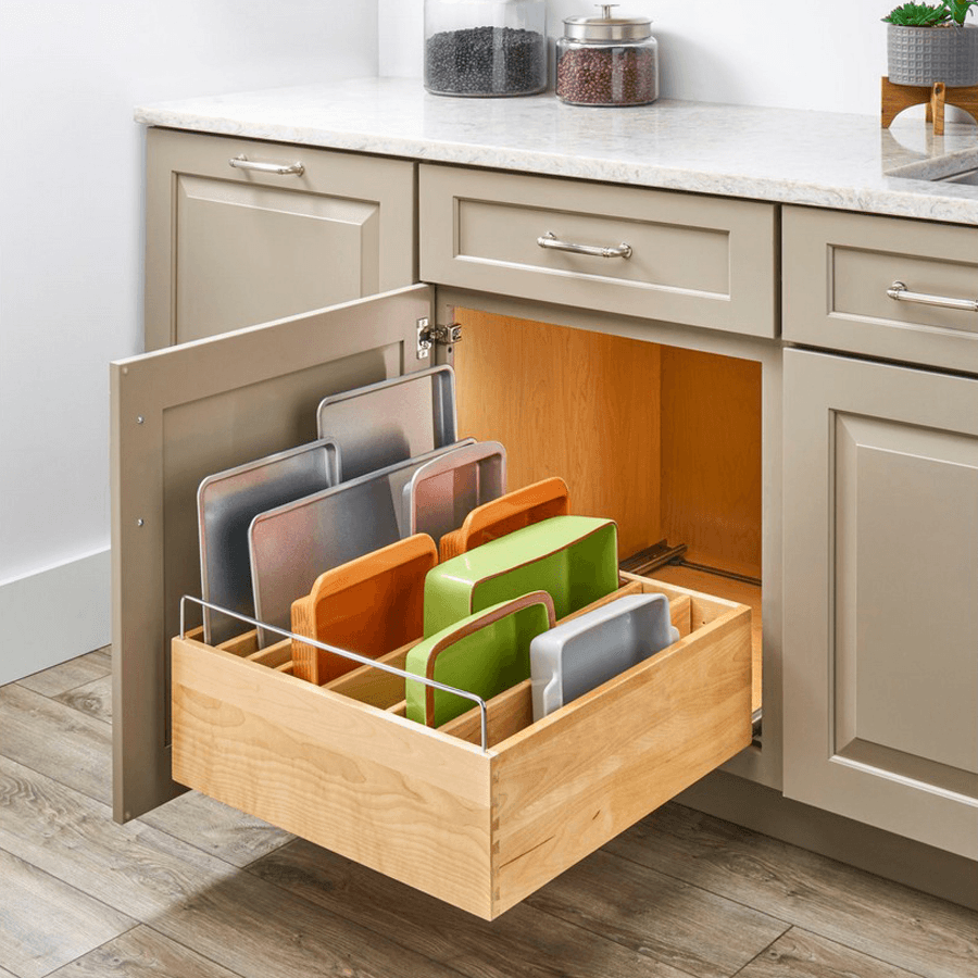 20-1/2" Wood Casserole Dish Storage Organizer with Blumotion Soft-Close, Semi-Gloss - Alt Image 1