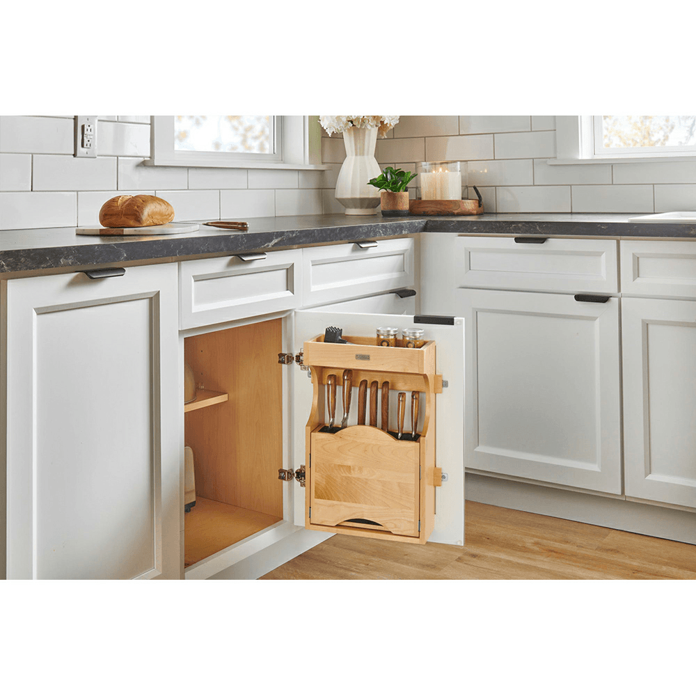 13-1/2" 4DMKB Door-Mount Tip-Out Knife Storage Organizer, Clear Polyurethane Alt 2 - Image