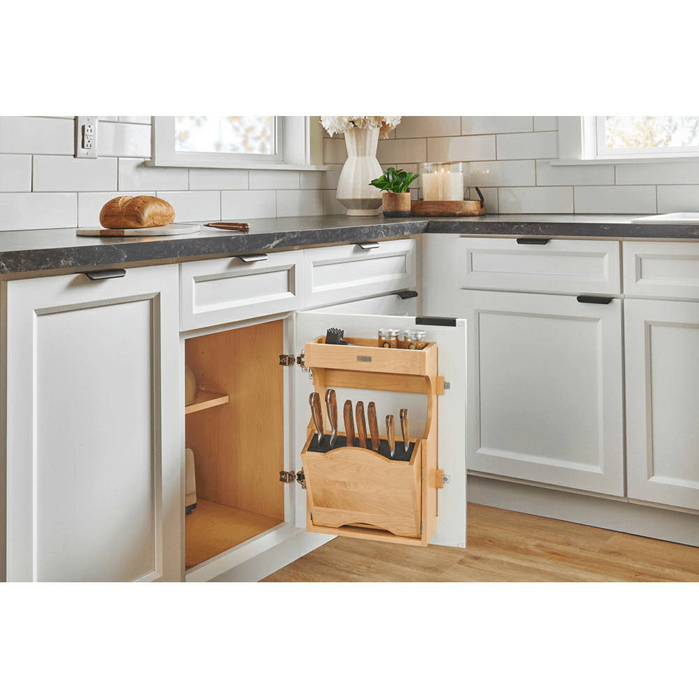 13-1/2" 4DMKB Door-Mount Tip-Out Knife Storage Organizer, Clear Polyurethane Alt 3 - Image