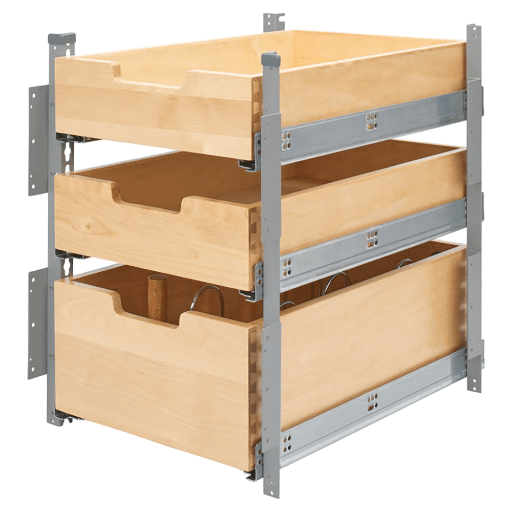 16-1/2" - 17-7/16" 3-Tier Pilaster Drawer System Set with BLUMOTION Soft-Closing, Wood Main - Image