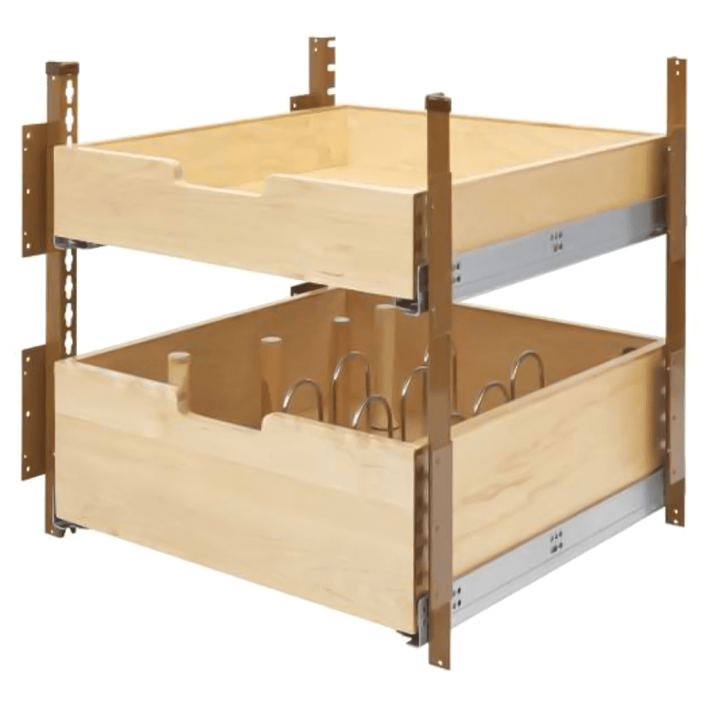 19-3/4" 2-Tier Pilaster Drawer System Set with BLUMOTION Soft-Closing for 24" Cabinet Opening, Wood - Main Image