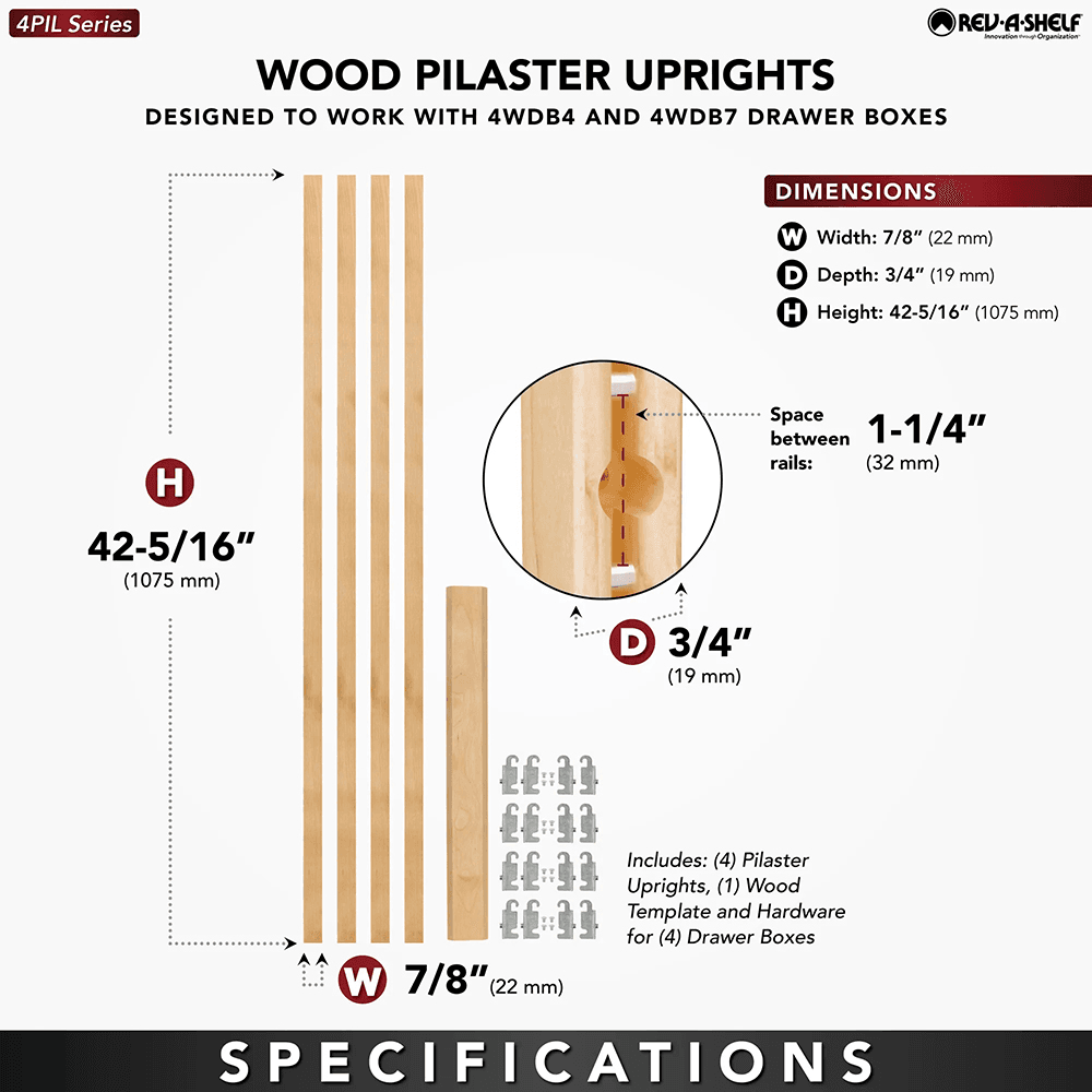 42-5/16" x 7/8" 4PILU Wood Pilaster System, Light Brown Alt 9 - Image