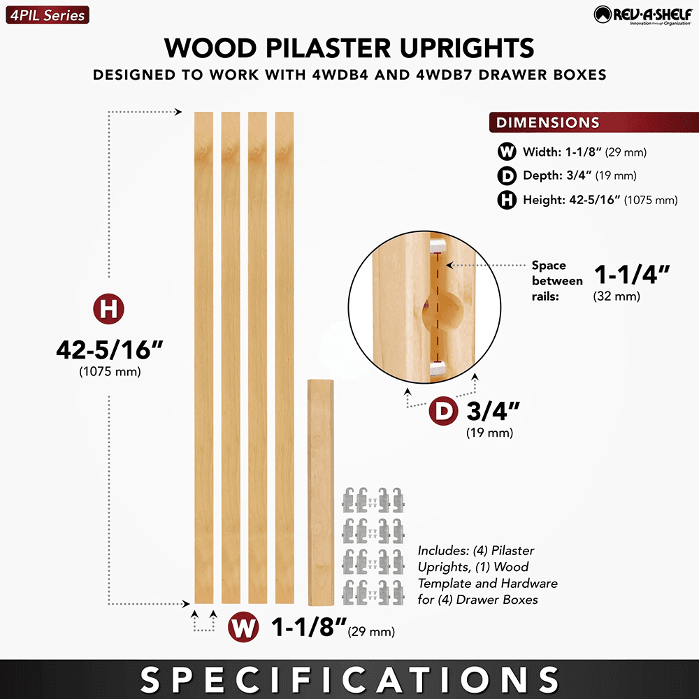 42-5/16" x 1-1/8" 4PILU Wood Pilaster System, Light Brown Alt 8 - Image