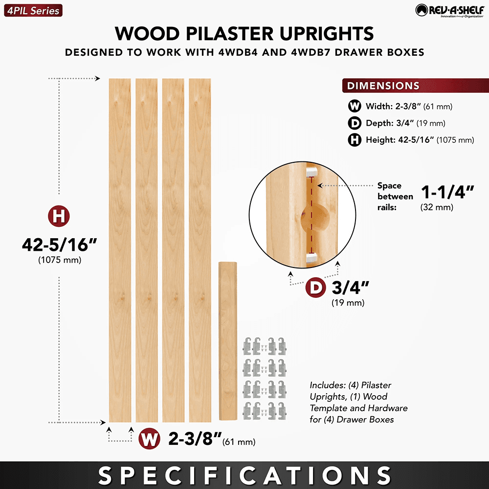 42-5/16" x 2-3/8" 4PILU Wood Pilaster System, Light Brown Alt 7 - Image