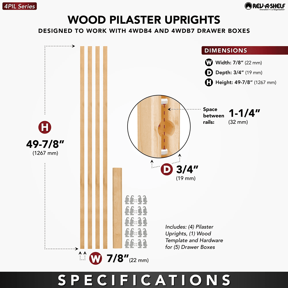 49-7/8" x 7/8" 4PILU Wood Pilaster System, Light Brown Alt 8 - Image