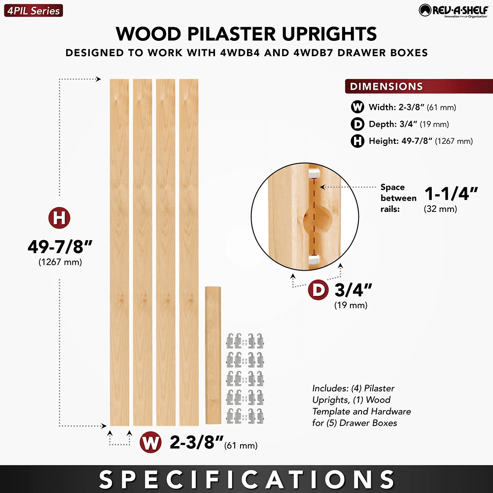 49-7/8" x 2-3/8" 4PILU Wood Pilaster System, Light Brown Alt 7 - Image