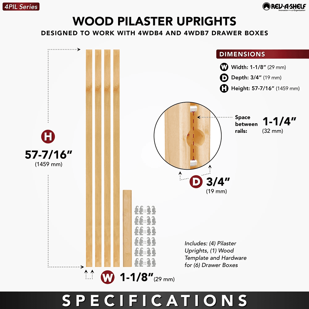 57-7/16" x 1-1/8" 4PILU Wood Pilaster System, Light Brown Alt 7 - Image