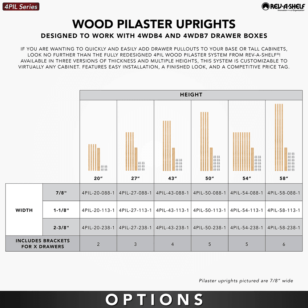 57-7/16" x 1-1/8" 4PILU Wood Pilaster System, Light Brown Alt 9 - Image