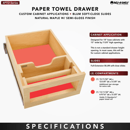 Paper Towel Drawer Pullout, Maple - Specifications
