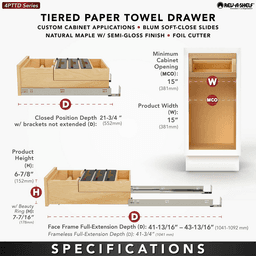 15" Paper Towel/Foil Wrap Tiered Drawer System with BLUM Soft-Close Slides for 18" Base Cabinets, Light Brown Alt 13 - Image