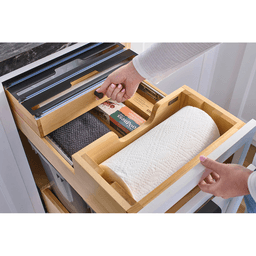 15" Paper Towel/Foil Wrap Tiered Drawer System with BLUM Soft-Close Slides for 18" Base Cabinets, Light Brown Alt 7 - Image