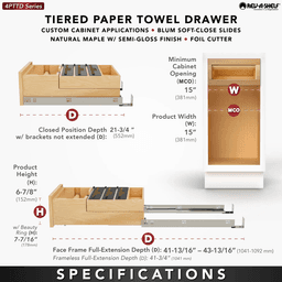 Paper Towel Drawer Pullout with Cutter, Maple - Specifications