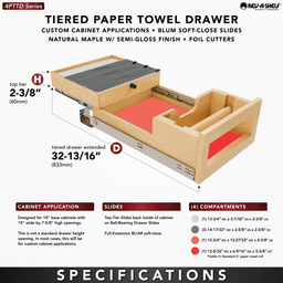 Paper Towel Drawer Pullout with Cutter, Maple - Specifications