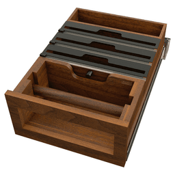 15" Paper Towel/Foil Wrap Tiered Drawer System with BLUM Soft-Close Slides for 18" Base Cabinets, Dark Brown Main - Image