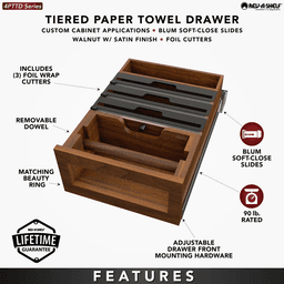 Paper Towel Drawer Pullout with Cutter, Walnut - Features