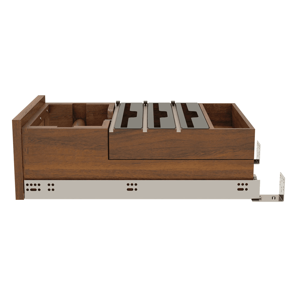 Paper Towel Drawer Pullout with Cutter, Walnut - Side View