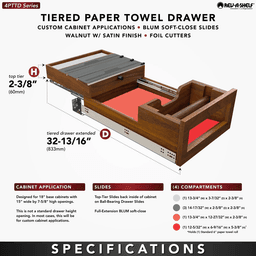Paper Towel Drawer Pullout with Cutter, Walnut - Specifications