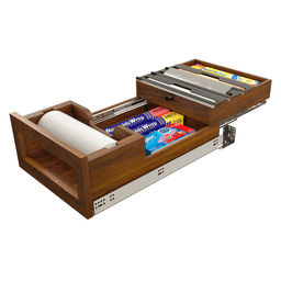 Paper Towel Drawer Pullout with Cutter, Walnut - With Paper Towels and Foil