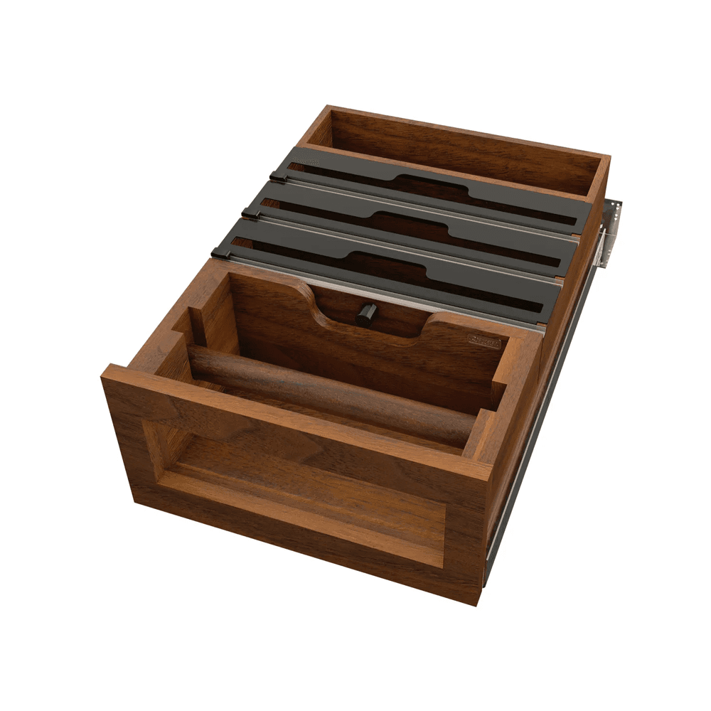 Paper Towel Drawer Pullout with Cutter, Walnut - Main Image