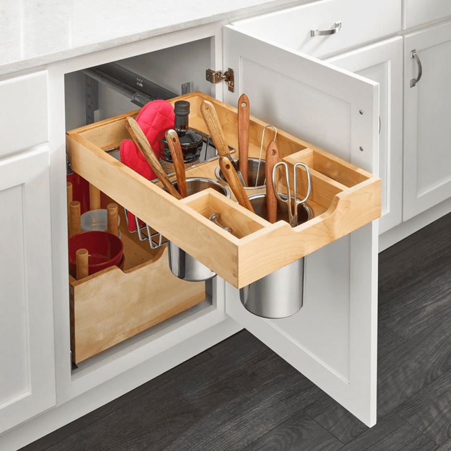 14-1/16" 1-Tier Pilaster Drawer System with Blumotion Soft-Closing, Semi-Gloss - Alt Image 1