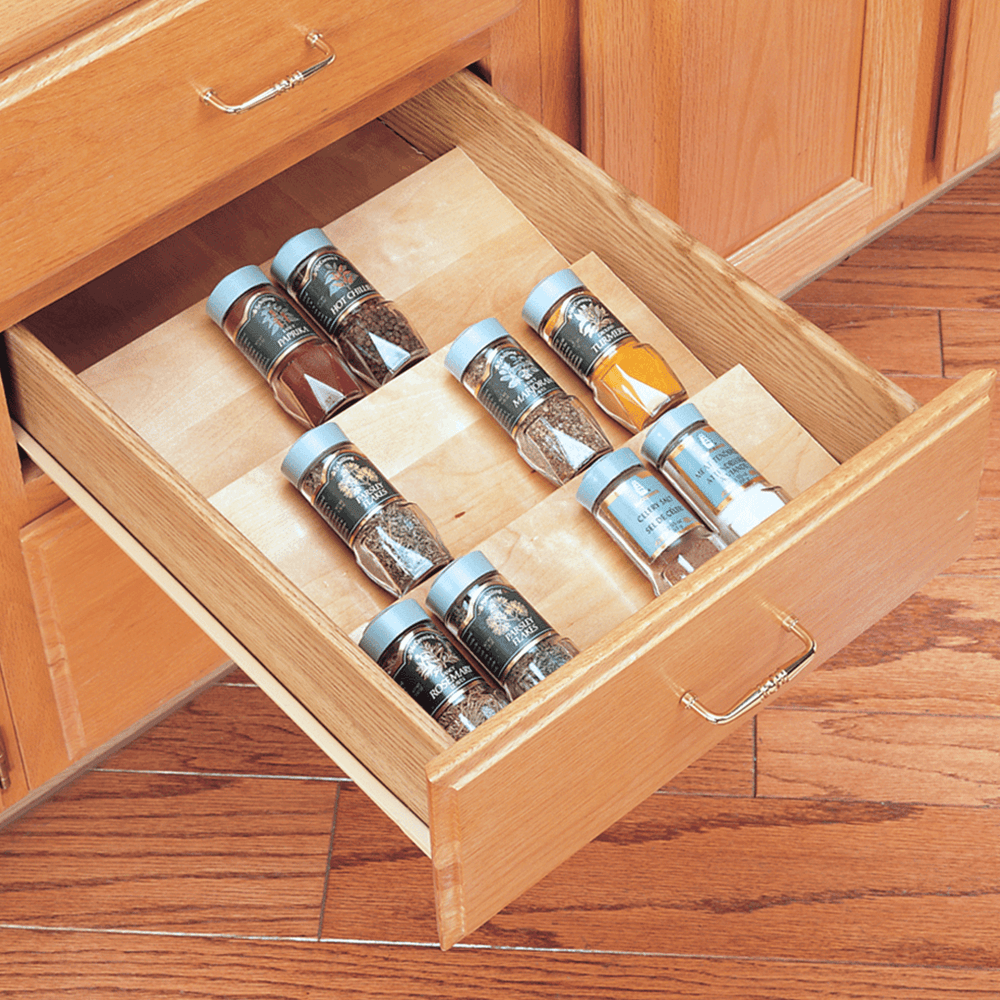16" 3-Tier Wood Spice Drawer Insert, Maple - Alt Image 1