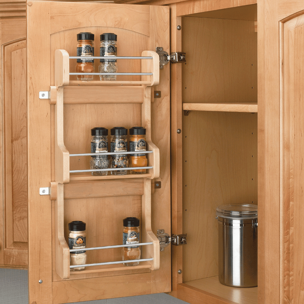 15-5/8" 3-Tier Wood Door-Mount Spice Rack, Chrome Rails - Alt Image 1