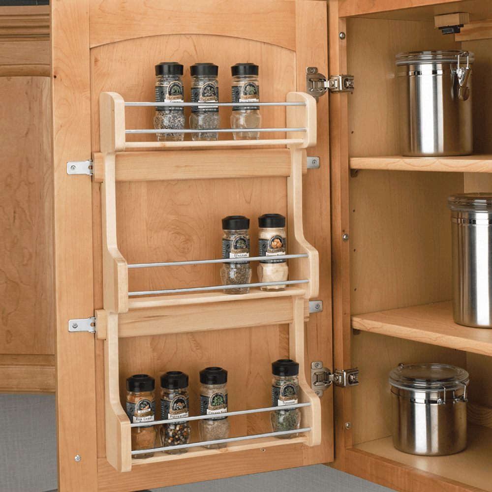 15-5/8" 3-Tier Wood Door-Mount Spice Rack, Chrome Rails - Alt Image 2