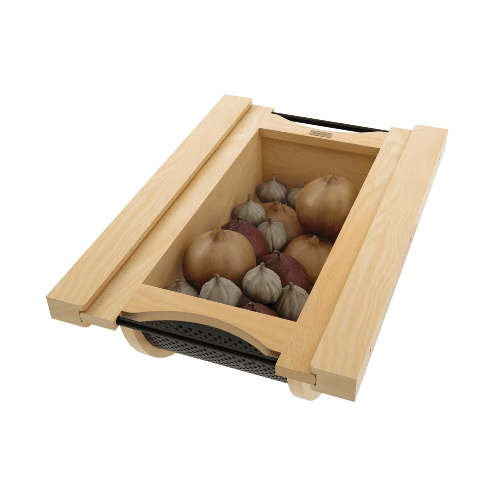 Product Basket Pullout, Maple with Matte Black Accents - With Produce