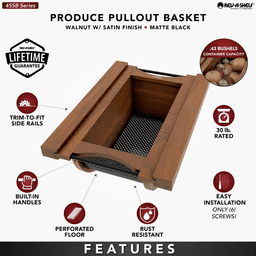 Product Basket Pullout, Walnut with Matte Black Accents - Features