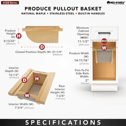 Product Basket Pullout, Maple with Stainless Steel Accents - Specifications
