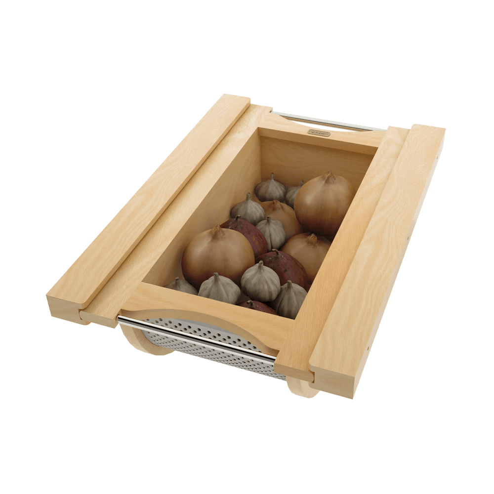 Product Basket Pullout, Maple with Stainless Steel Accents - With Produce